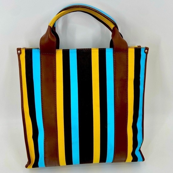 TRAMONTANO Napoli Italian Leather and Canvas Tote Bag Made in Italy - Picture 6 of 9